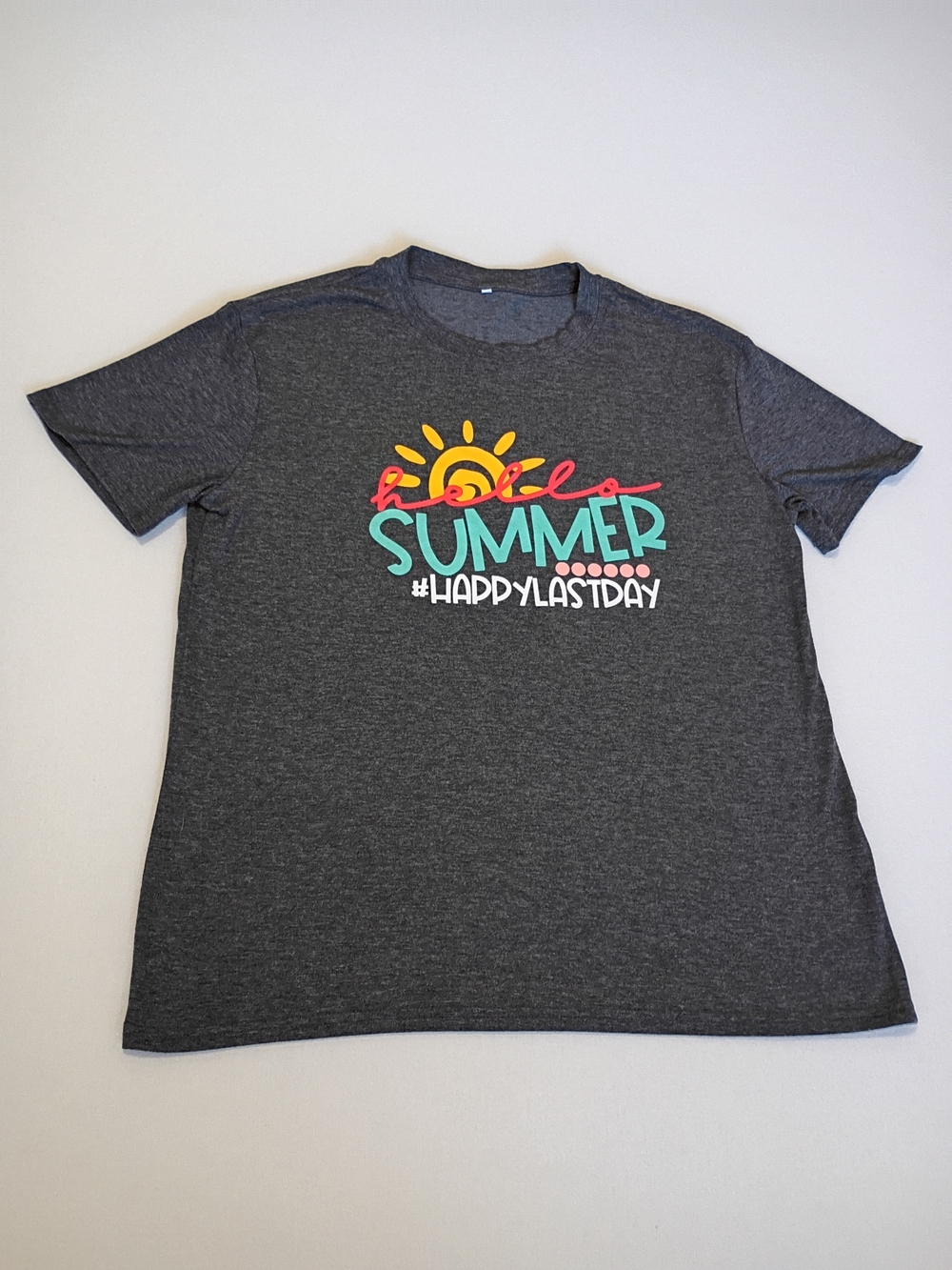 Hello Summer #happylastday Grey Shirt Teacher Wear School Size XL Casual Classic